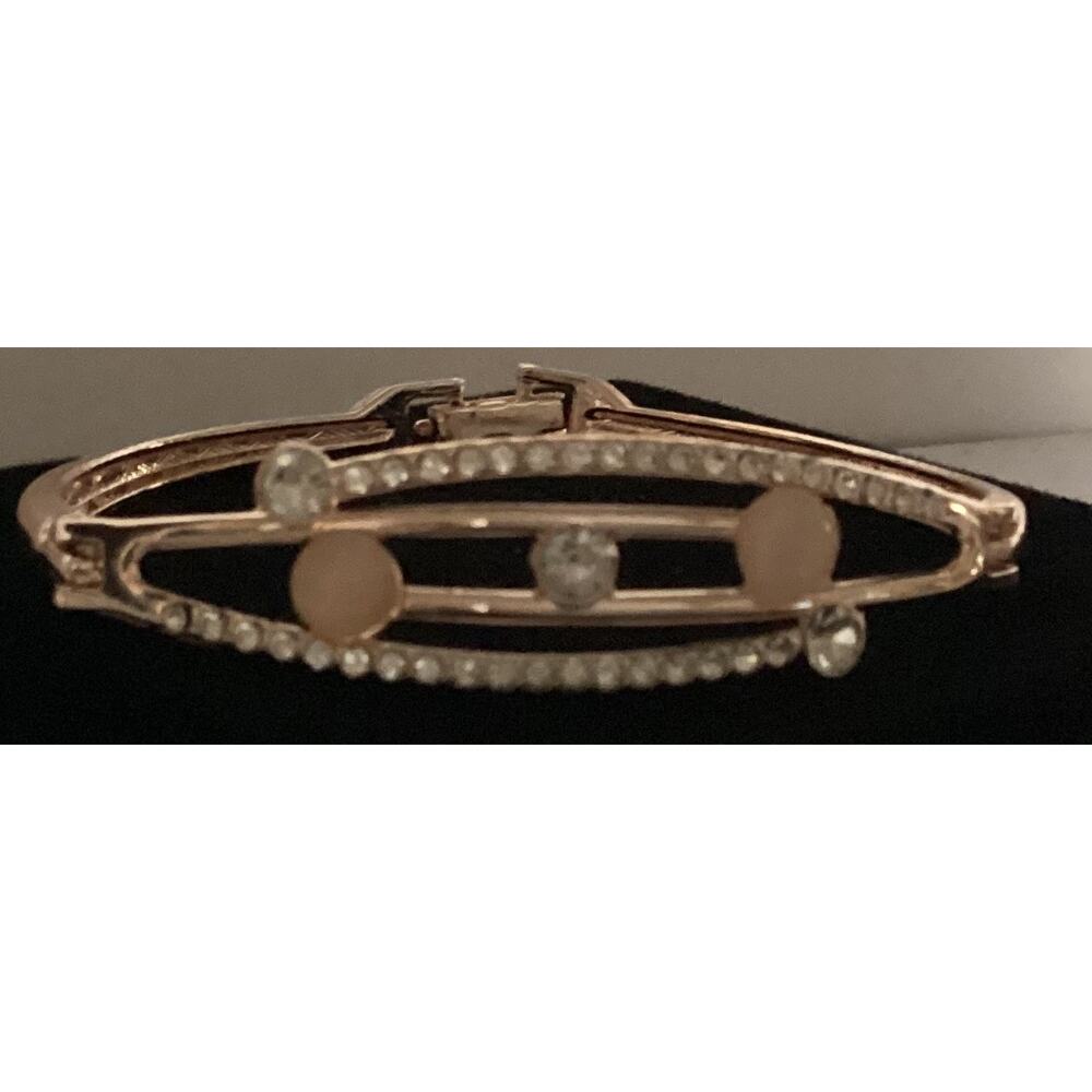 2749 NWOT Rose Gold Bracelet Bangle With Pink Beads and Cubic Zirconia Crystals